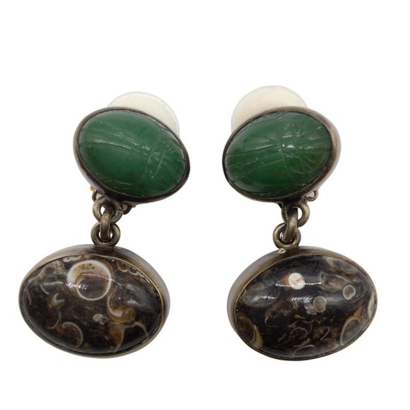 Green Semi-precious Stone and Silver Earrings - Picture 1 of 7